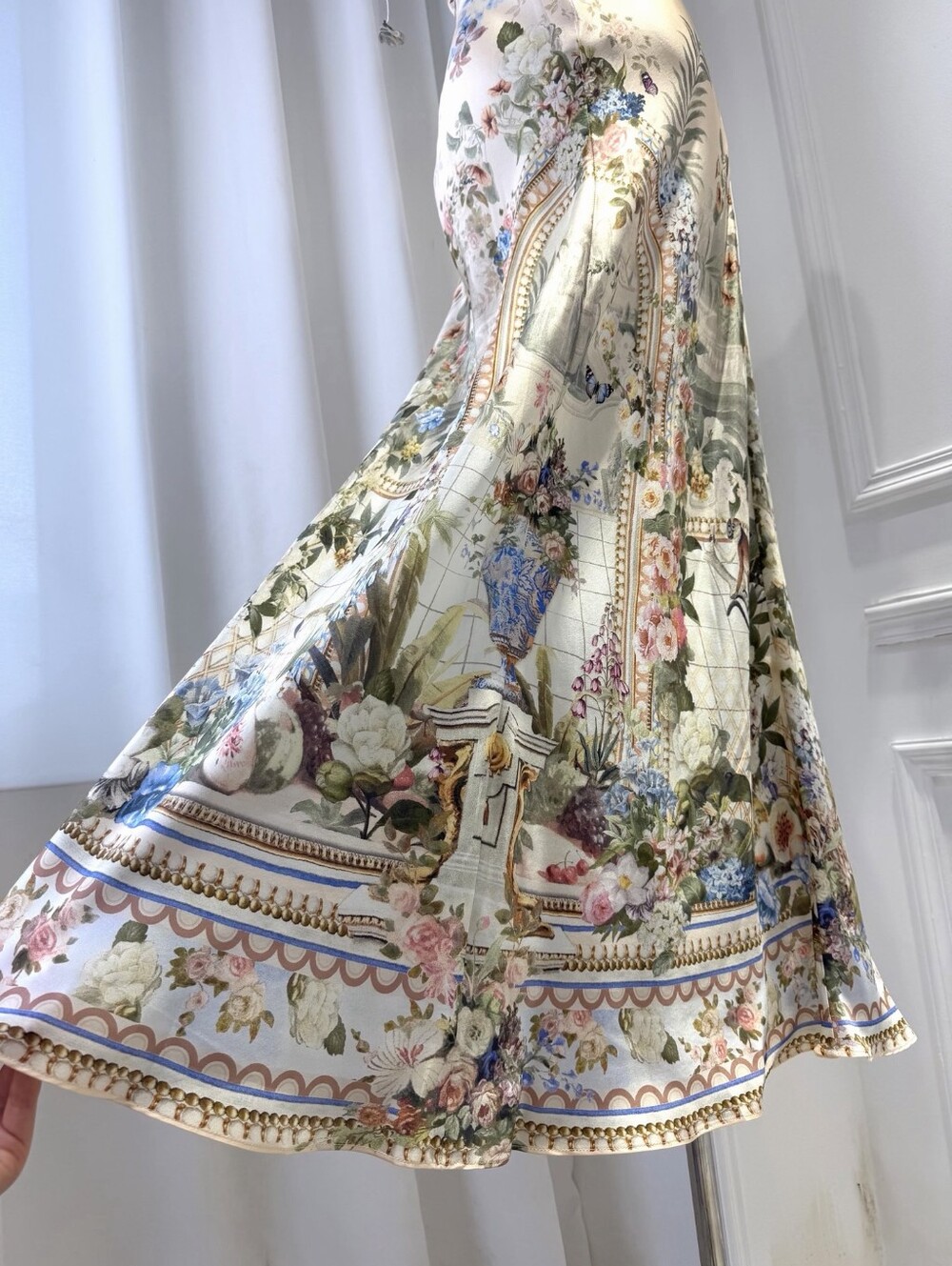 Camilla V Neck Full Length Bias Slip Dress In Midsummer Masterpiece - Picture 11 of 15